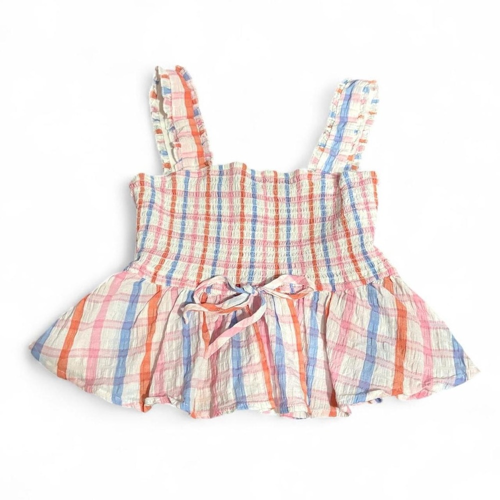 Hello Molly cotton plaid baby doll tank top